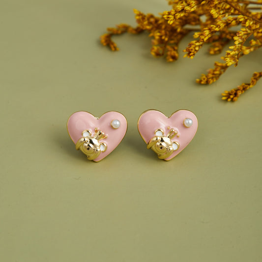 Pink Heart-Shaped Enamel Earrings — Cute & Playful Accessory