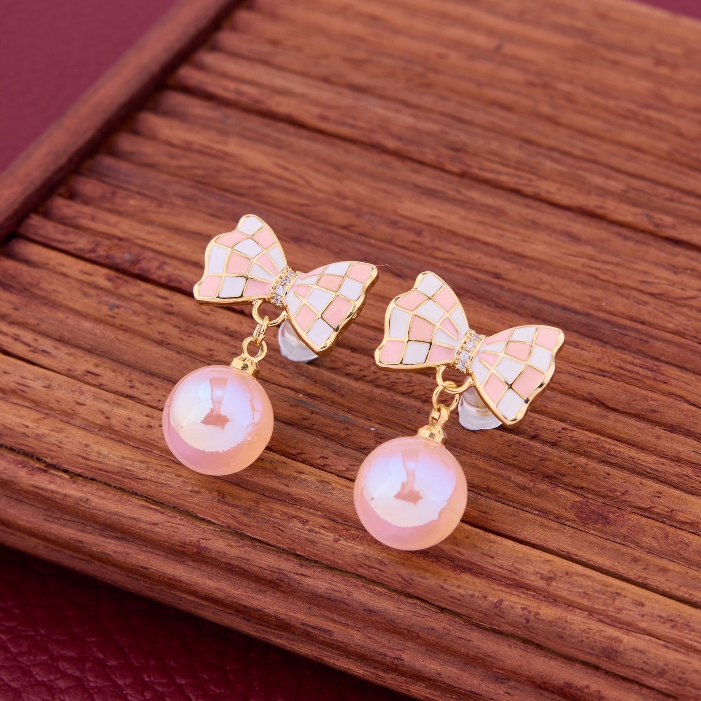 Handmade Pink Bow Earrings
