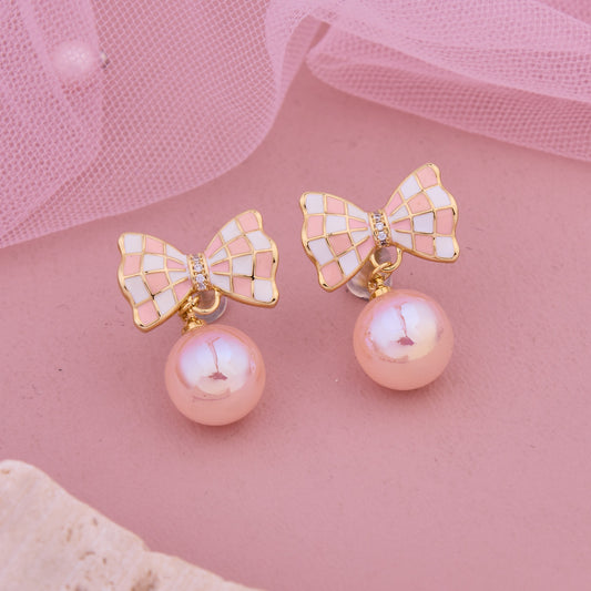 Handmade Pink Bow Earrings
