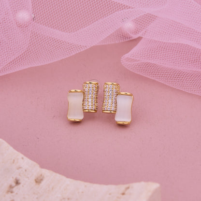 Elegant Gold Earrings with White Stones