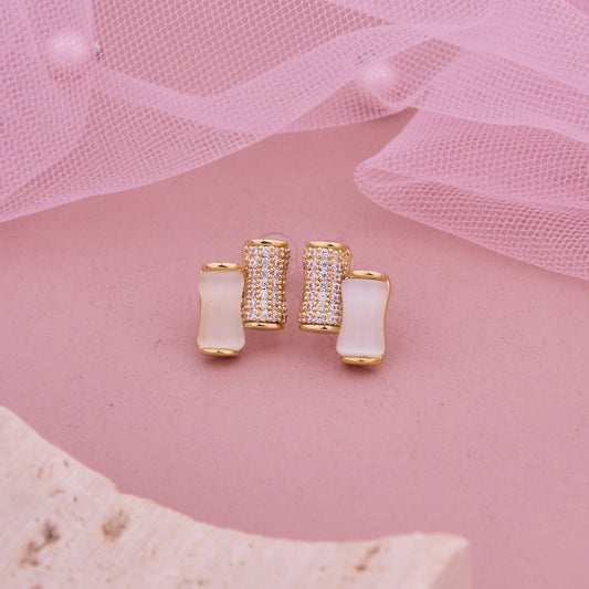 Elegant Gold Earrings with White Stones