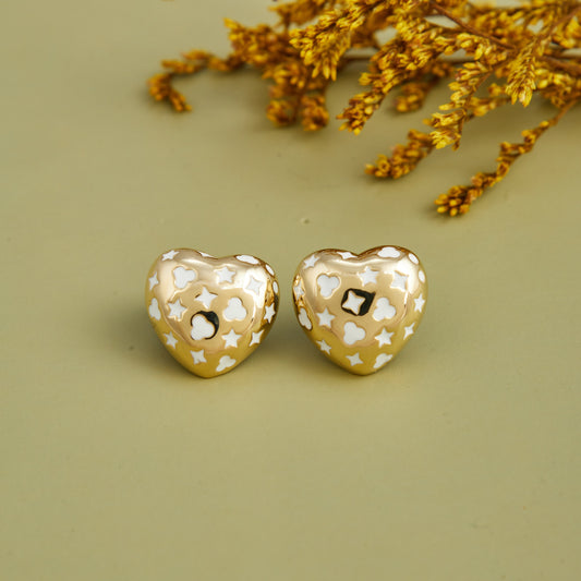 Gold Heart-Shaped Earrings — Elegant & Intricate Design