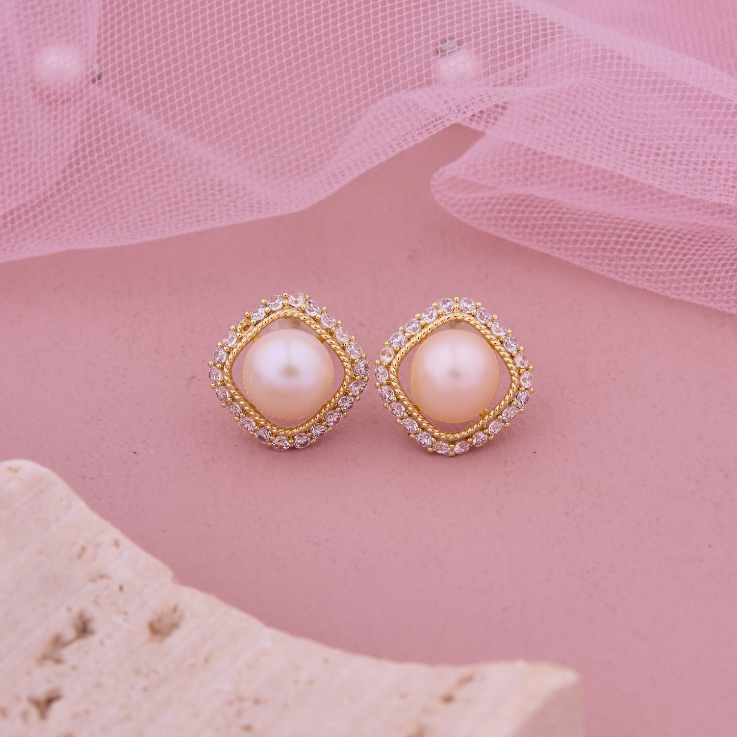 Aurora Gold Earrings with Pearls & Diamonds