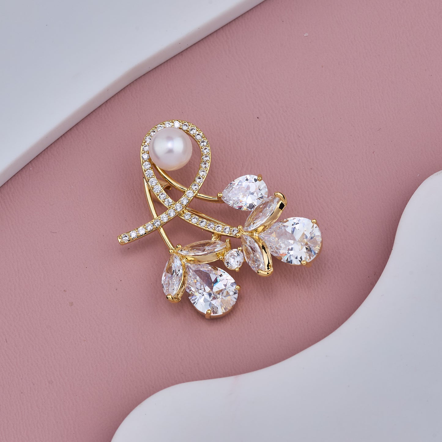 Gold Pearl Brooch