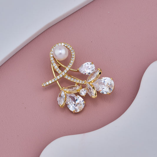 Gold Pearl Brooch