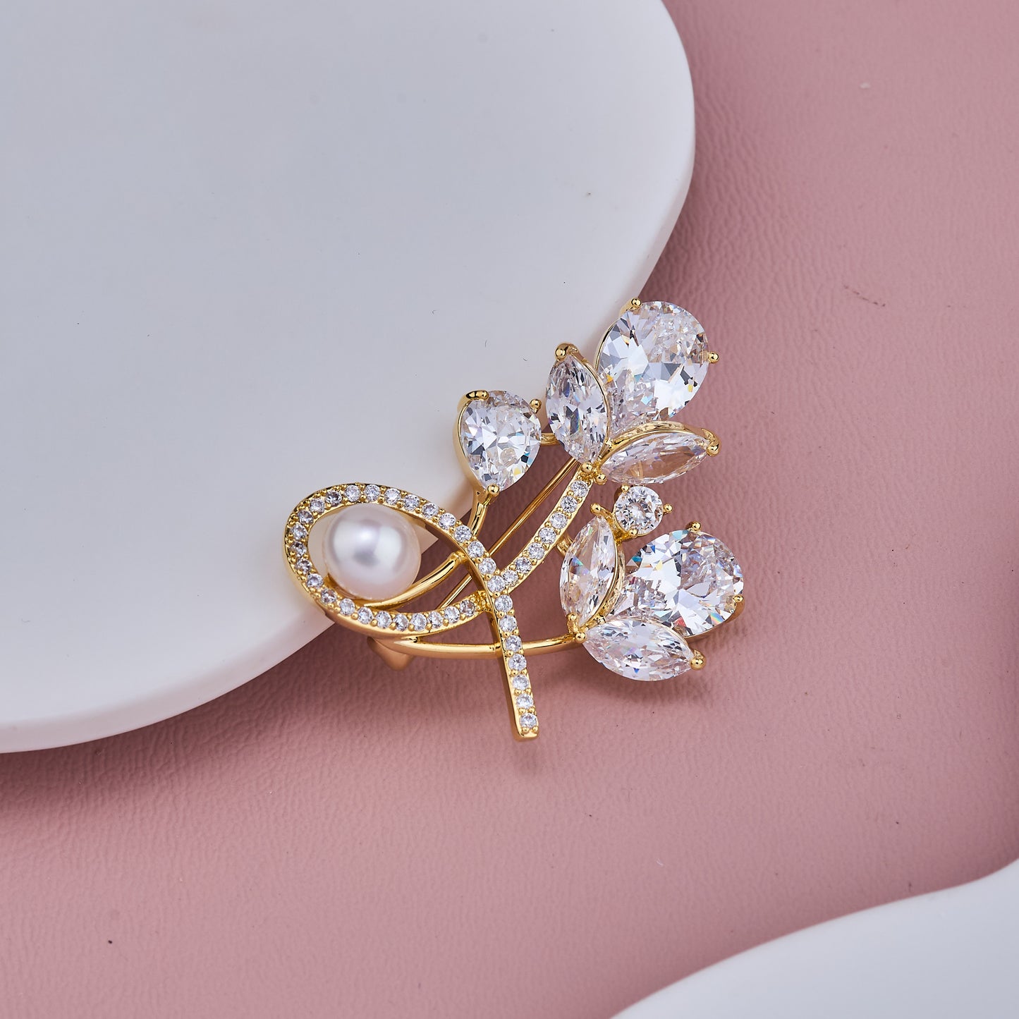 Gold Pearl Brooch