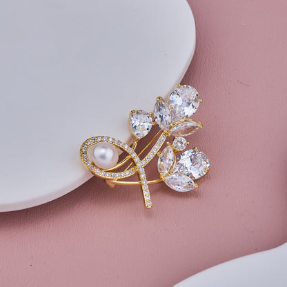 Gold Pearl Brooch
