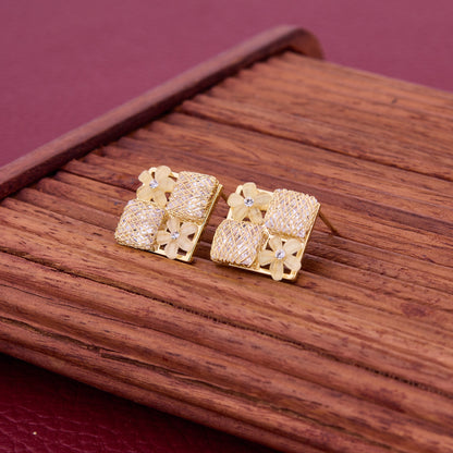 Gold Earrings with Floral Motifs and Diamonds