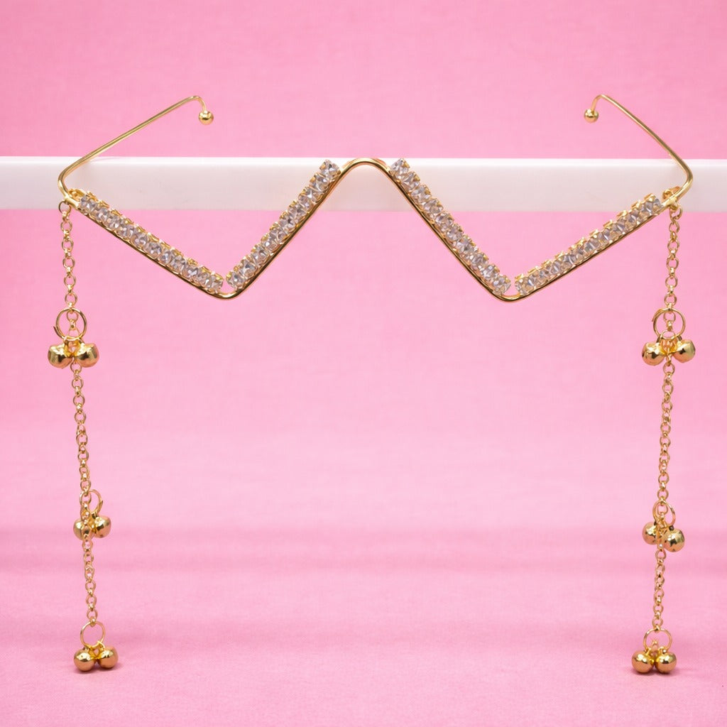 Elegant Zig-Zag Crystal Facelet Chain with Gold Dangling Charms