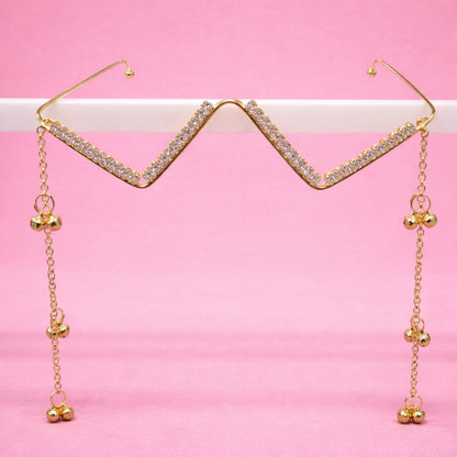 Elegant Zig-Zag Crystal Facelet Chain with Gold Dangling Charms