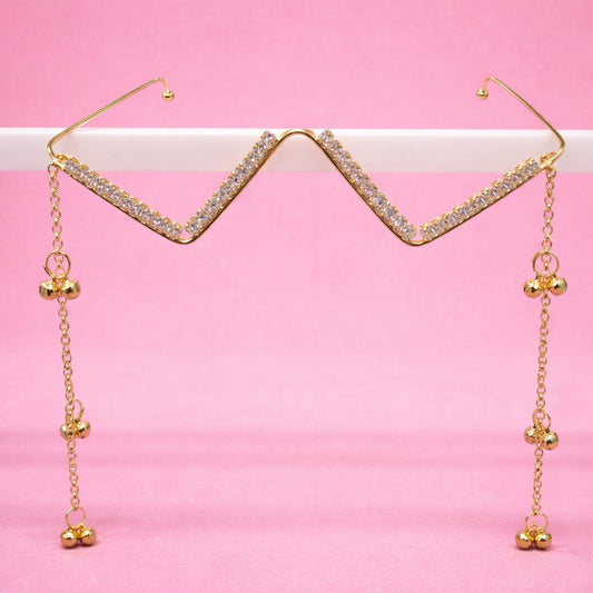 Elegant Zig-Zag Crystal Facelet Chain with Gold Dangling Charms