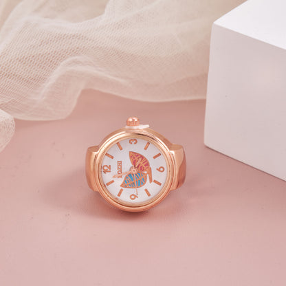 Trendy Rose Gold Ring Watch with Artistic Dial – Stylish & Adjustable