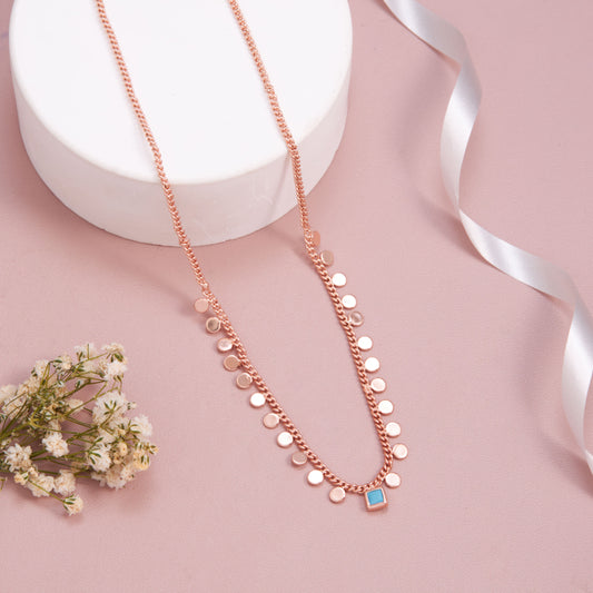 Rose Gold Disc Necklace with Blue Charm by GC Premium Jewellery