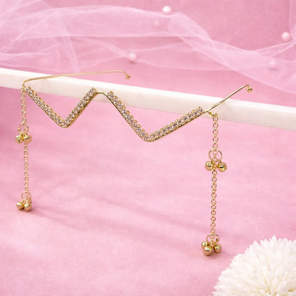 Elegant Zig-Zag Crystal Facelet Chain with Gold Dangling Charms