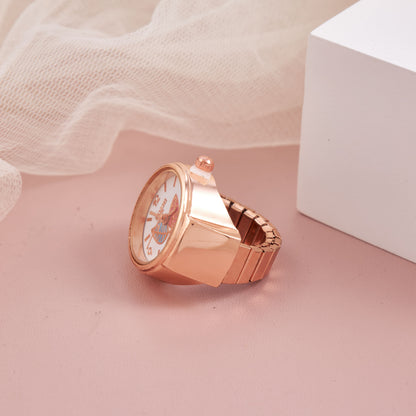 Trendy Rose Gold Ring Watch with Artistic Dial – Stylish & Adjustable