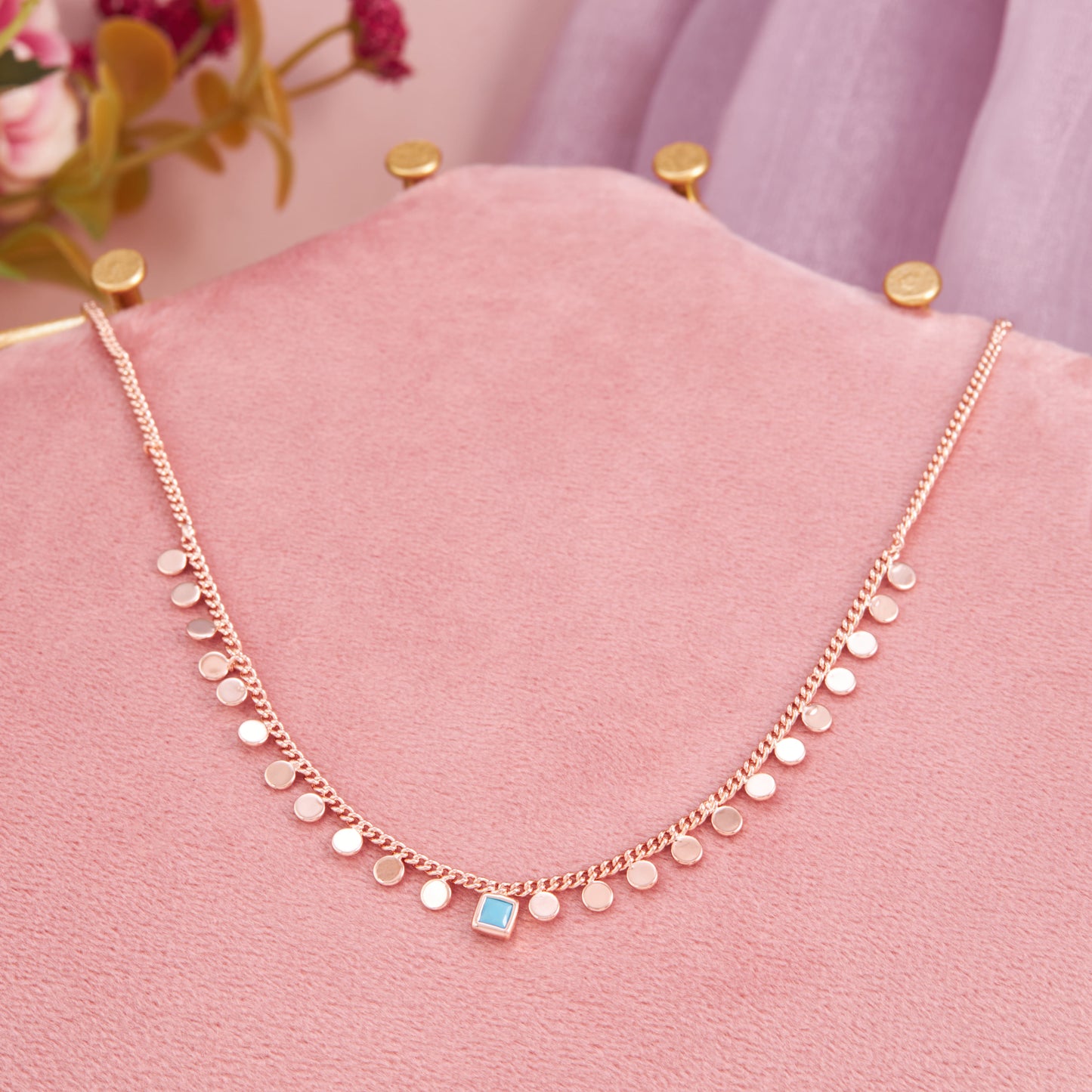 Rose Gold Disc Necklace with Blue Charm by GC Premium Jewellery