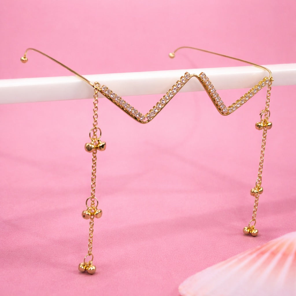 Elegant Zig-Zag Crystal Facelet Chain with Gold Dangling Charms