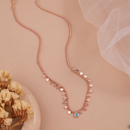 Rose Gold Disc Necklace with Blue Charm by GC Premium Jewellery