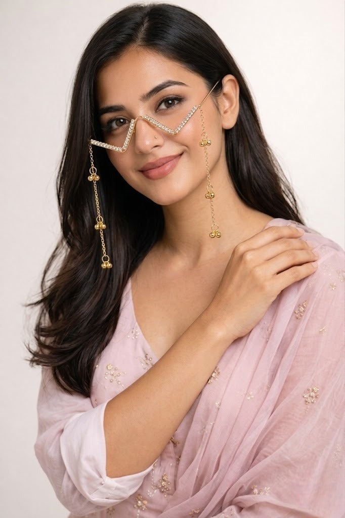 Elegant Zig-Zag Crystal Facelet Chain with Gold Dangling Charms