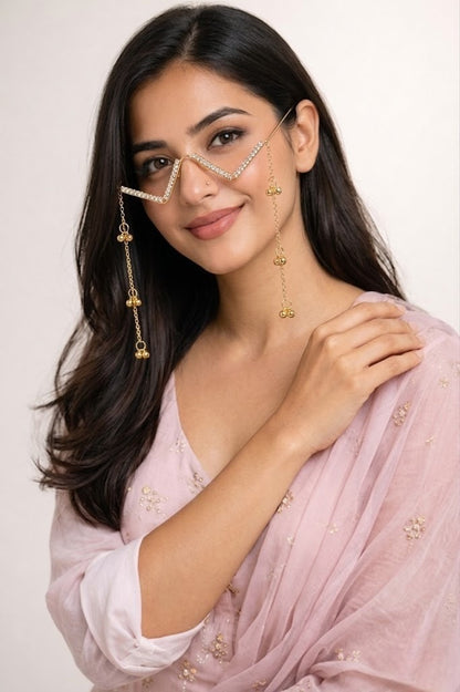 Elegant Zig-Zag Crystal Facelet Chain with Gold Dangling Charms