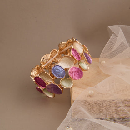 Elegant Multicolor Pastel Enamel Oval Charm Bracelet