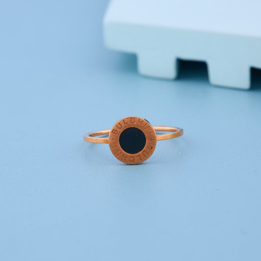 Rose Gold-Plated Black Enamel Designer Ring