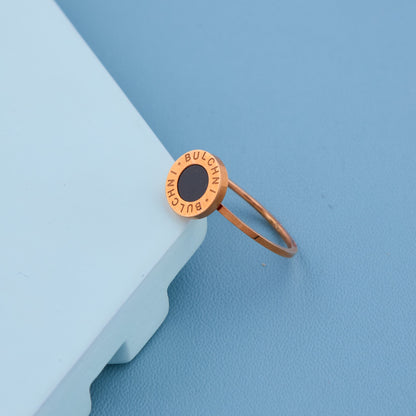 Rose Gold-Plated Black Enamel Designer Ring
