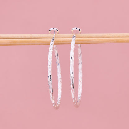 Shimmering Silver Textured Hoops