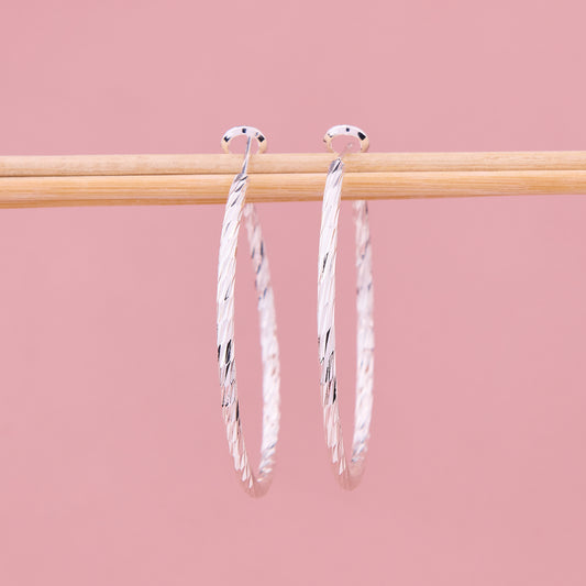 Shimmering Silver Textured Hoops