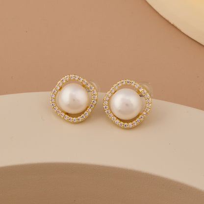 Gold Earrings with Pearls & Diamonds Timeless Elegance