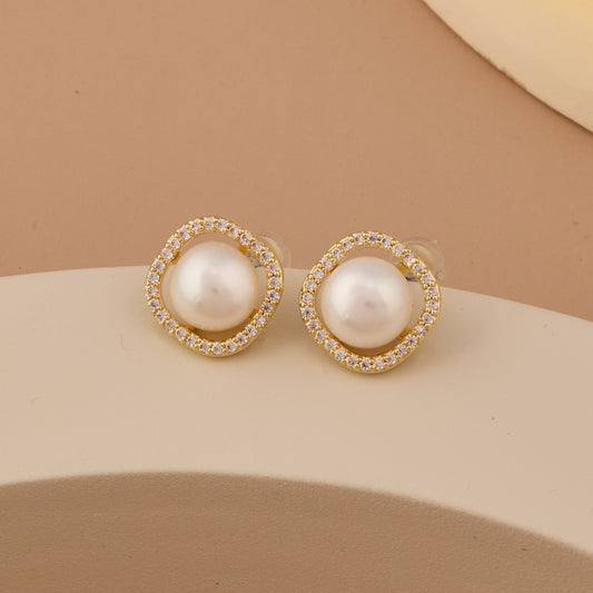 Gold Earrings with Pearls & Diamonds Timeless Elegance