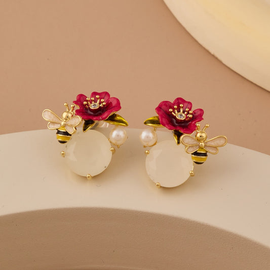 Floral and Bee Motif Earrings Nature-Inspired Charm