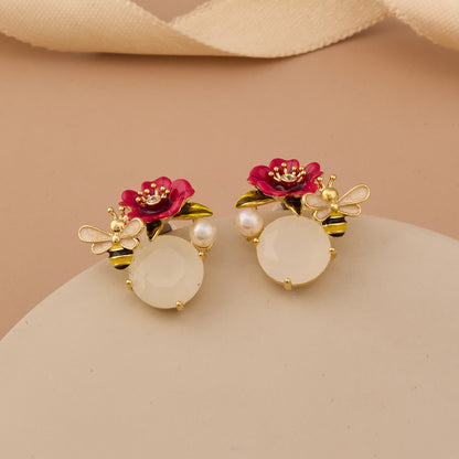Floral and Bee Motif Earrings Nature-Inspired Charm