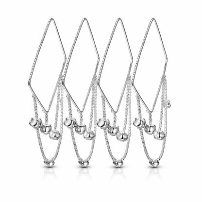 Stylish Square Bangle Set for Women | Designer Cable Chain Bell Tassel Bangles | Modern Fashion Jewellery (Set of 4)