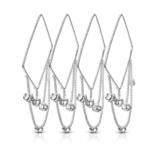 Stylish Square Bangle Set for Women | Designer Cable Chain Bell Tassel Bangles | Modern Fashion Jewellery (Set of 4)