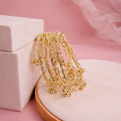 Traditional Gold Plated Rope Textured Kashmiri Bangle Set for Women | Designer Ghunghru Charm Bangles | Ethnic Kashmiri Jewellery (Set of 4)