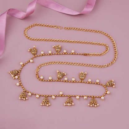 Traditional Golden Beads Waist Hip Chains Kamarband with Pearl Drops Ethnic Waist Chain Saree Vaddanam for Women & Girls