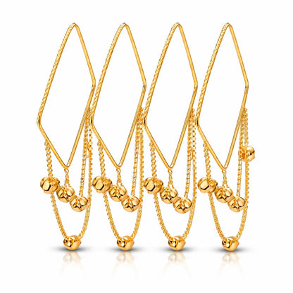 Stylish Gold Plated Ghunghru Tassel Square Shape Bangle Set for Women | Designer Cable Chain Charm Bangles | Party, Festive & Ethnic Traditional Jewellery (Set of 4)