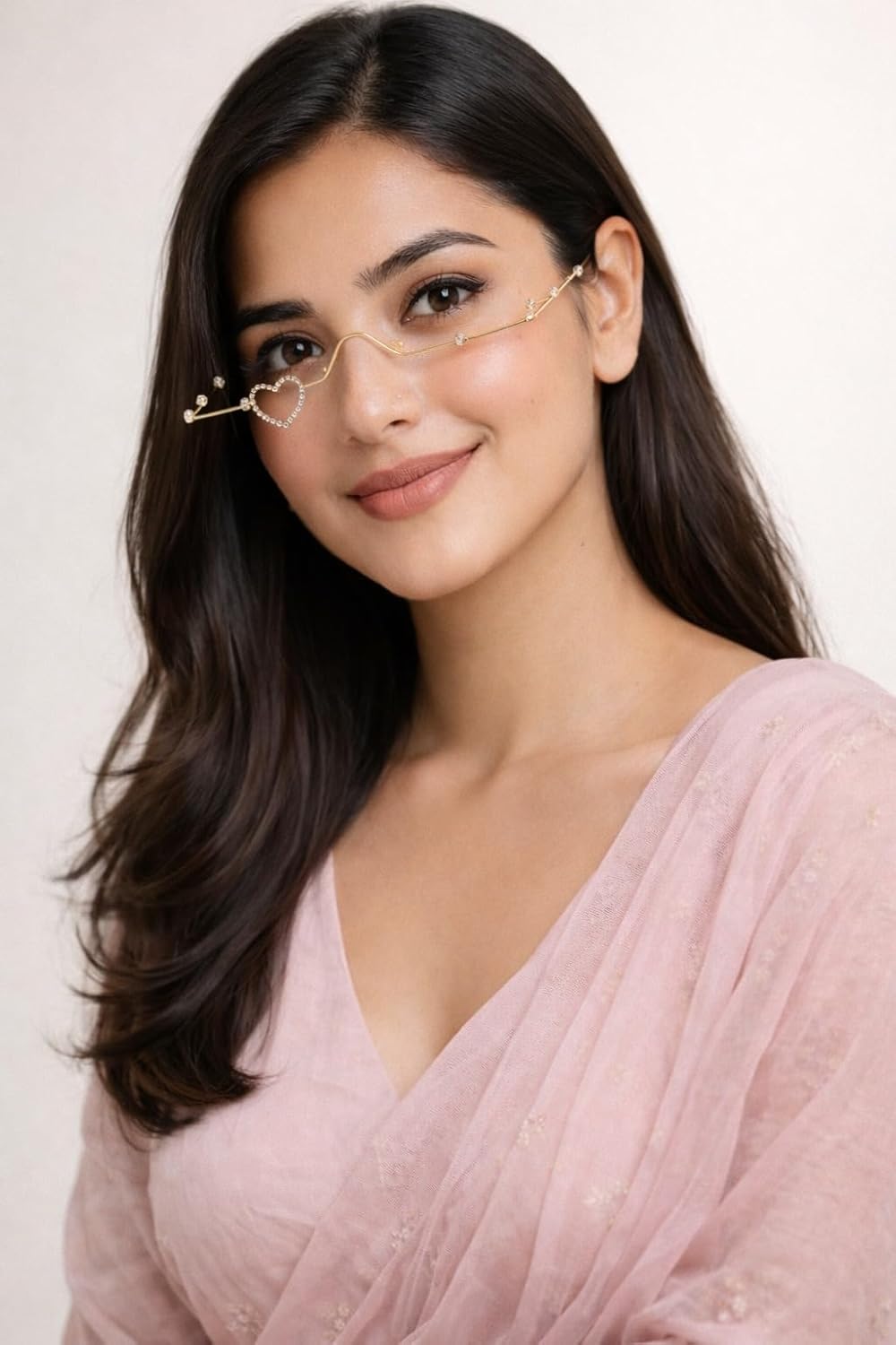 Heart Design Facelet with Cubic Zirconia Stones for Women | Minimal Nose Frame Face Jewellery | Brass Base Stylish Statement Face Accessory