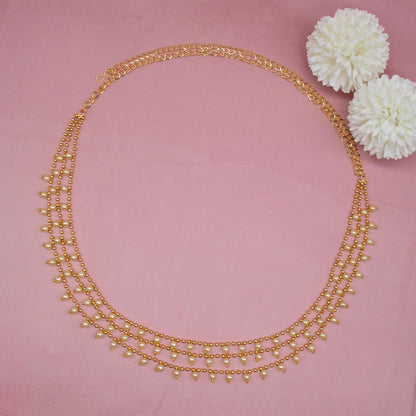 Traditional Golden Beads Waist Hip Chains Kamarband with Pearl Drops Ethnic Waist Chain Saree Vaddanam for Women & Girls