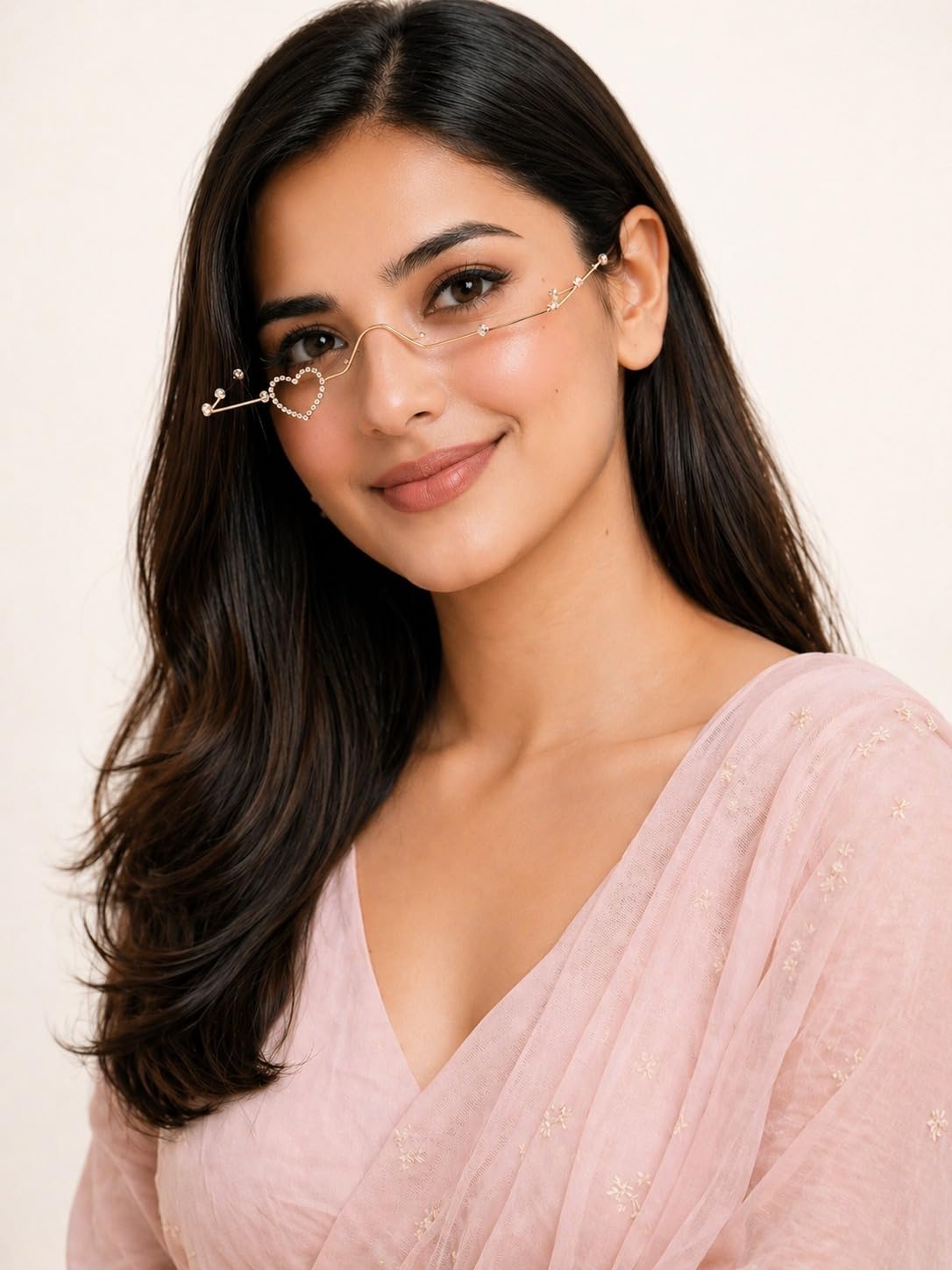 Heart Design Facelet with Cubic Zirconia Stones for Women | Minimal Nose Frame Face Jewellery | Brass Base Stylish Statement Face Accessory