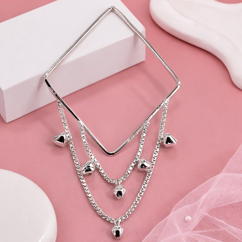 Stylish Square Bangle Set for Women | Designer Cable Chain Bell Tassel Bangles | Modern Fashion Jewellery (Set of 4)