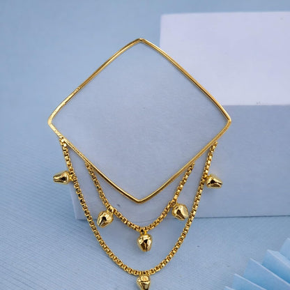 Stylish Gold Plated Ghunghru Tassel Square Shape Bangle Set for Women | Designer Cable Chain Charm Bangles | Party, Festive & Ethnic Traditional Jewellery (Set of 4)