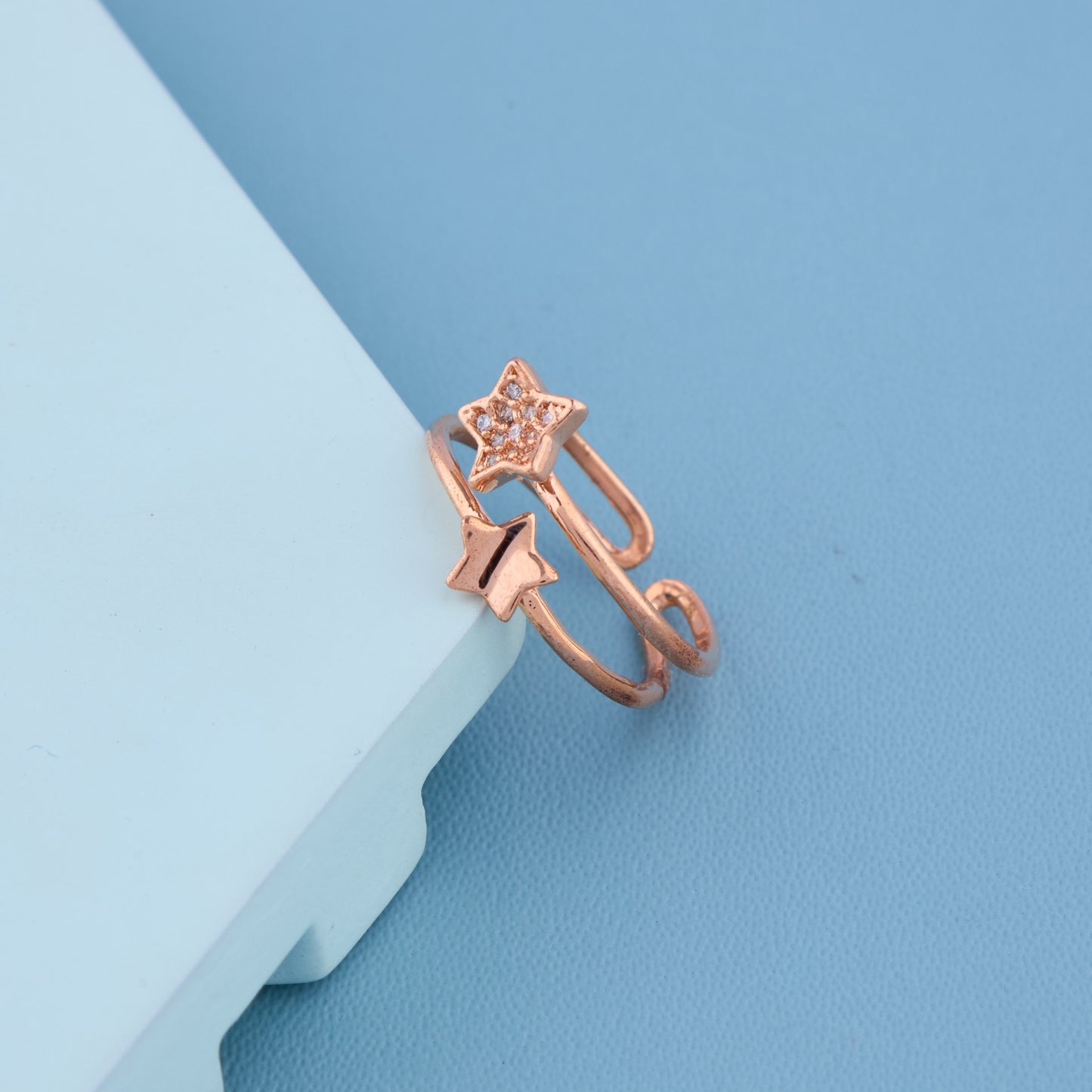 Double Star Rose Gold Adjustable Ring