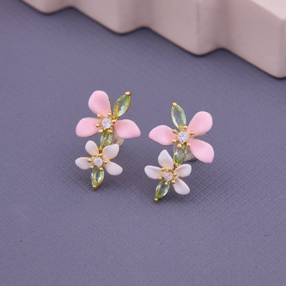 Floral Earrings with Colorful Gems