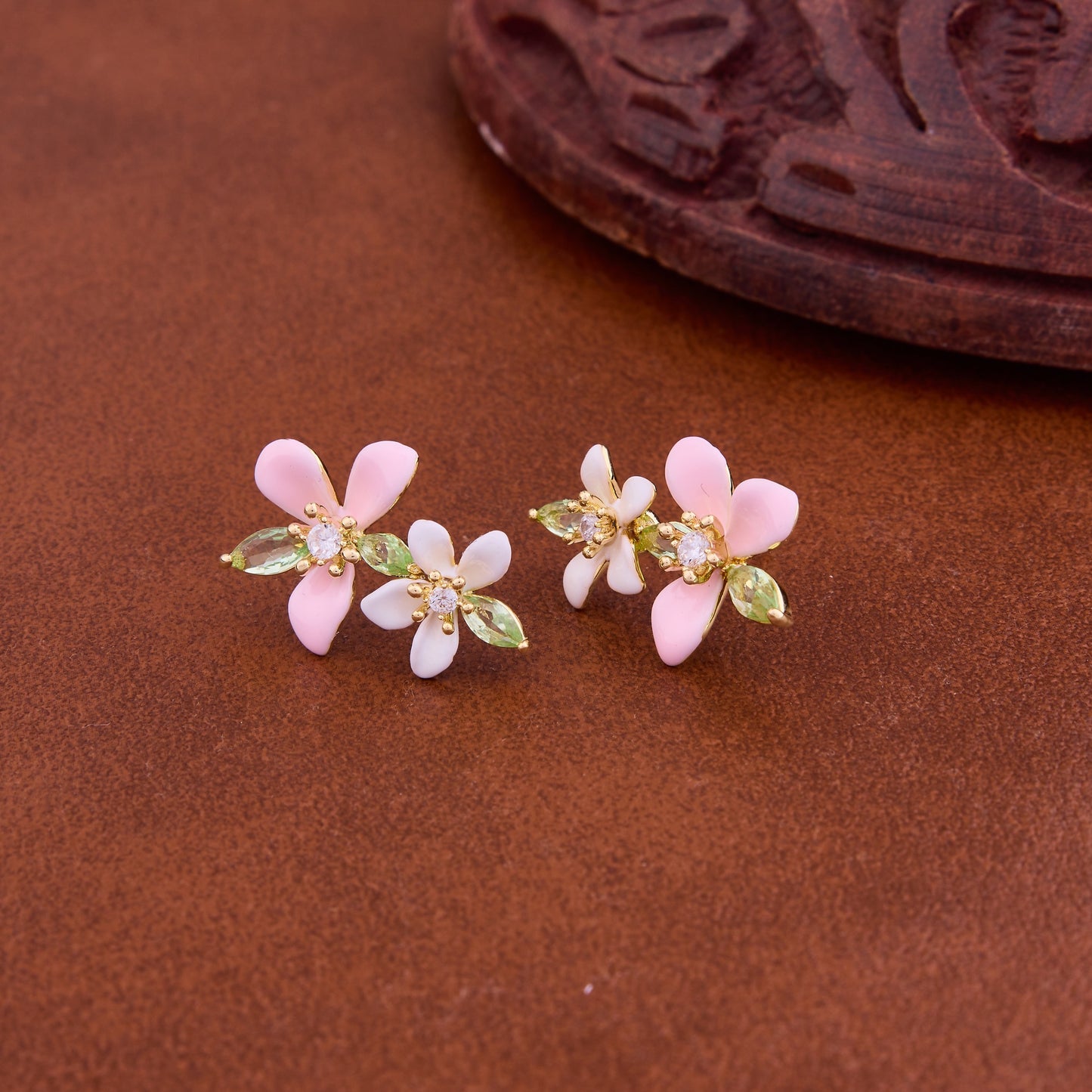 Floral Earrings with Colorful Gems
