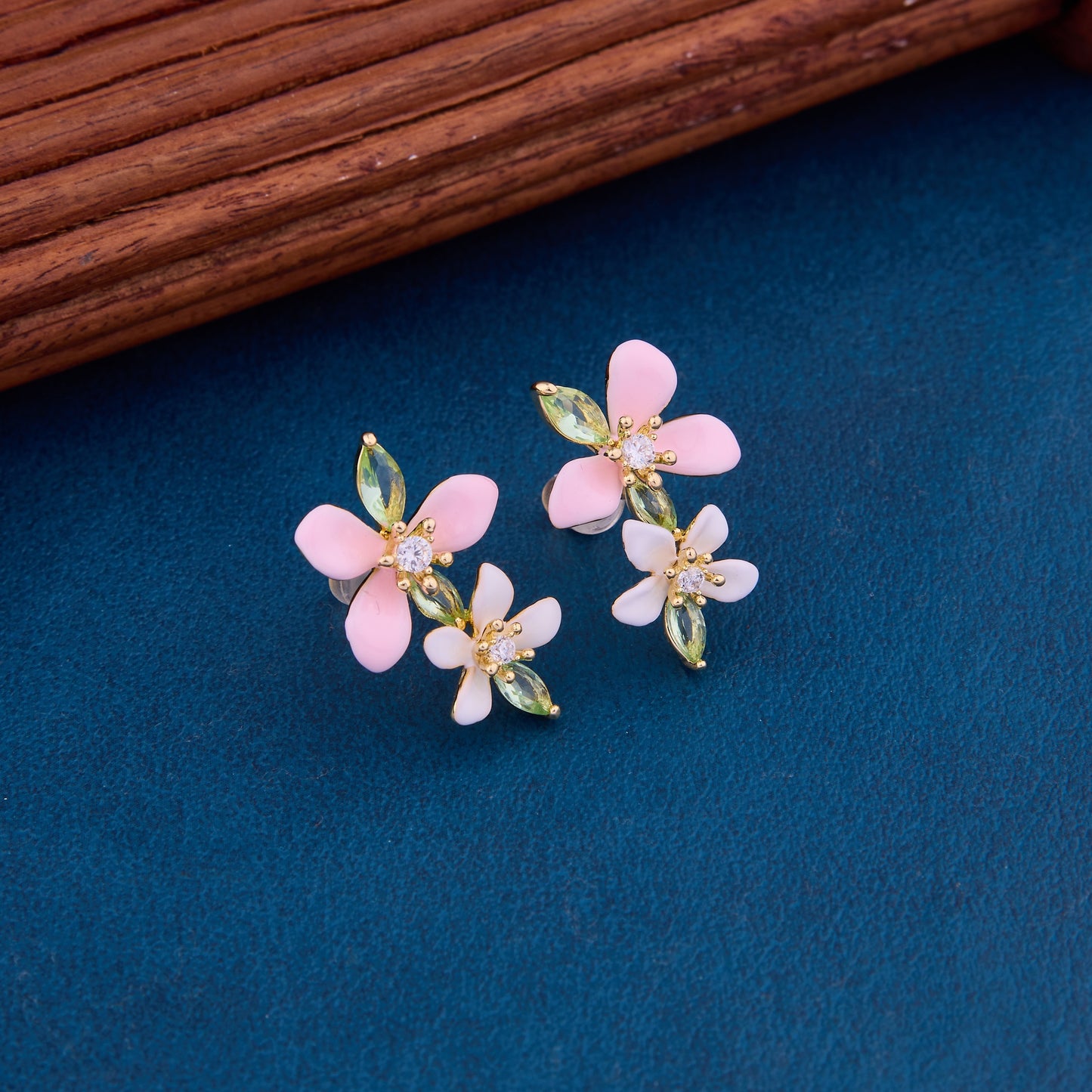 Floral Earrings with Colorful Gems