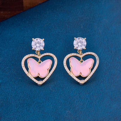 Pink Butterfly Gemstone Earrings