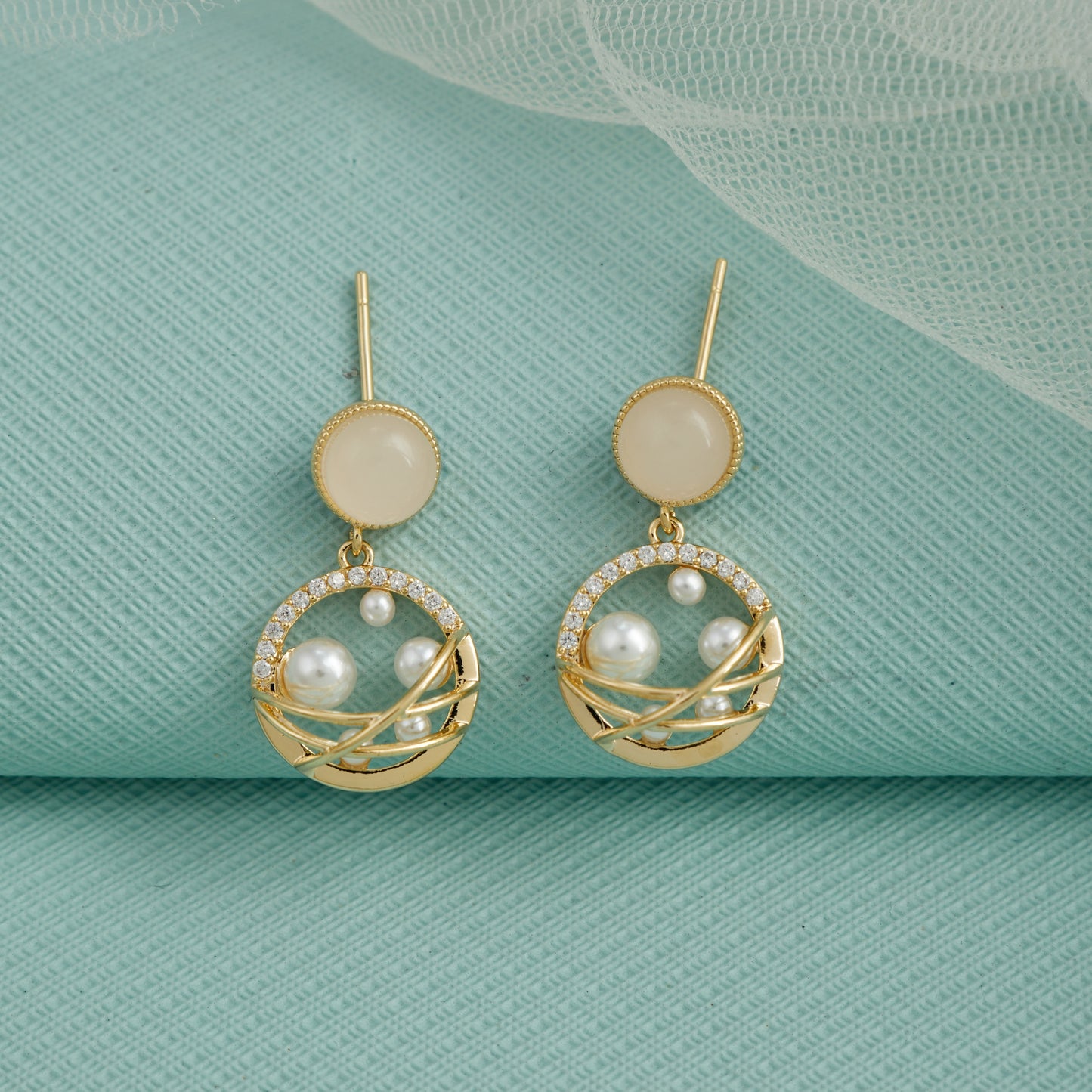 Gold Earrings with Pearls & Diamonds Elegant Luxury