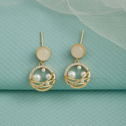 Gold Earrings with Pearls & Diamonds Elegant Luxury